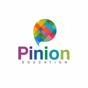 Logotipo de Pinion Education con diseño colorido en forma de globo de diálogo.